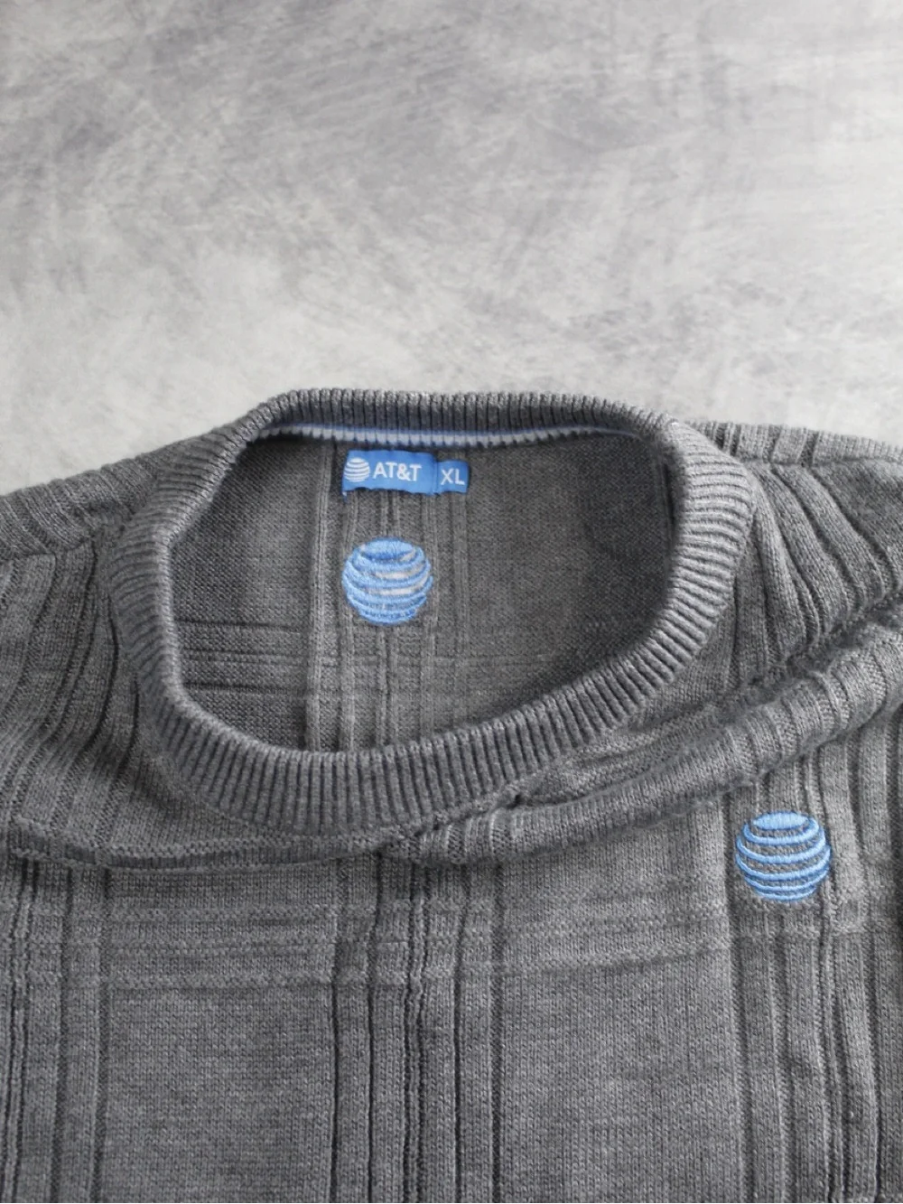 AT&T Branded Gray Crewneck Knit Sweater Long Sleeve Corporate Merch Mens XL
